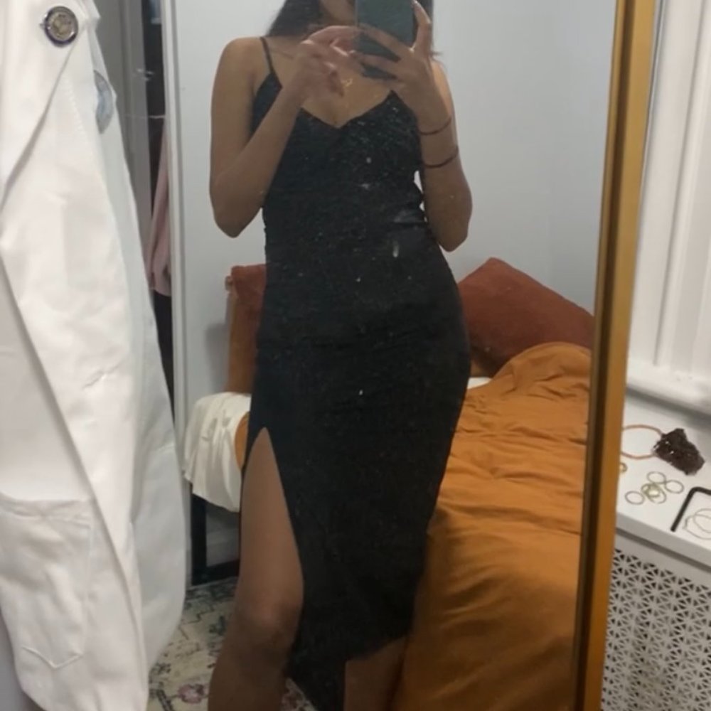 Midi Black Dress with Slit